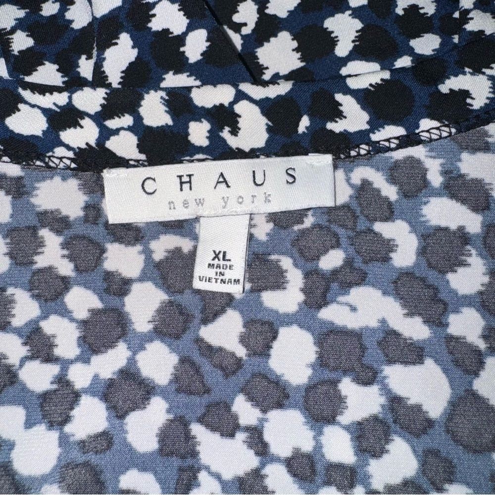 Chaua Blue Black White Cheetah animal Print Round Neck Half Sleeve spandex XL - Picture 6 of 8